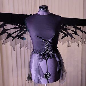Thrifted and upcycled gothic shirt, black size xs